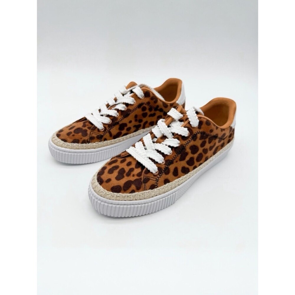 Marc Fisher Spryng Leopard Print Sneakers Rope Woven Trim Lace-Up Casual 8.5 NEW